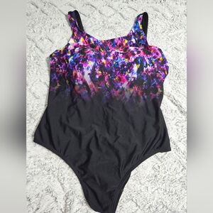 Miraclesuit Black One-Piece Swimsuit with Vibrant Multicolor Abstract Bodice